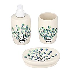3 Piece Set - Ceramic Bathroom Accessories (Included Liquid Soap Dispenser, Soap Tray & Tumbler) - Blue and White