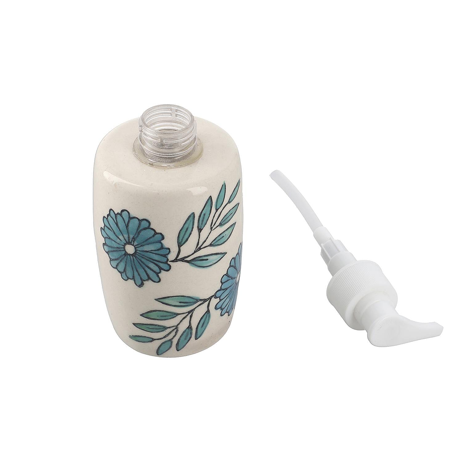 3 Piece Set - Ceramic Bathroom Accessories (Included Liquid Soap Dispenser, Soap Tray & Tumbler) - Teal Green and White