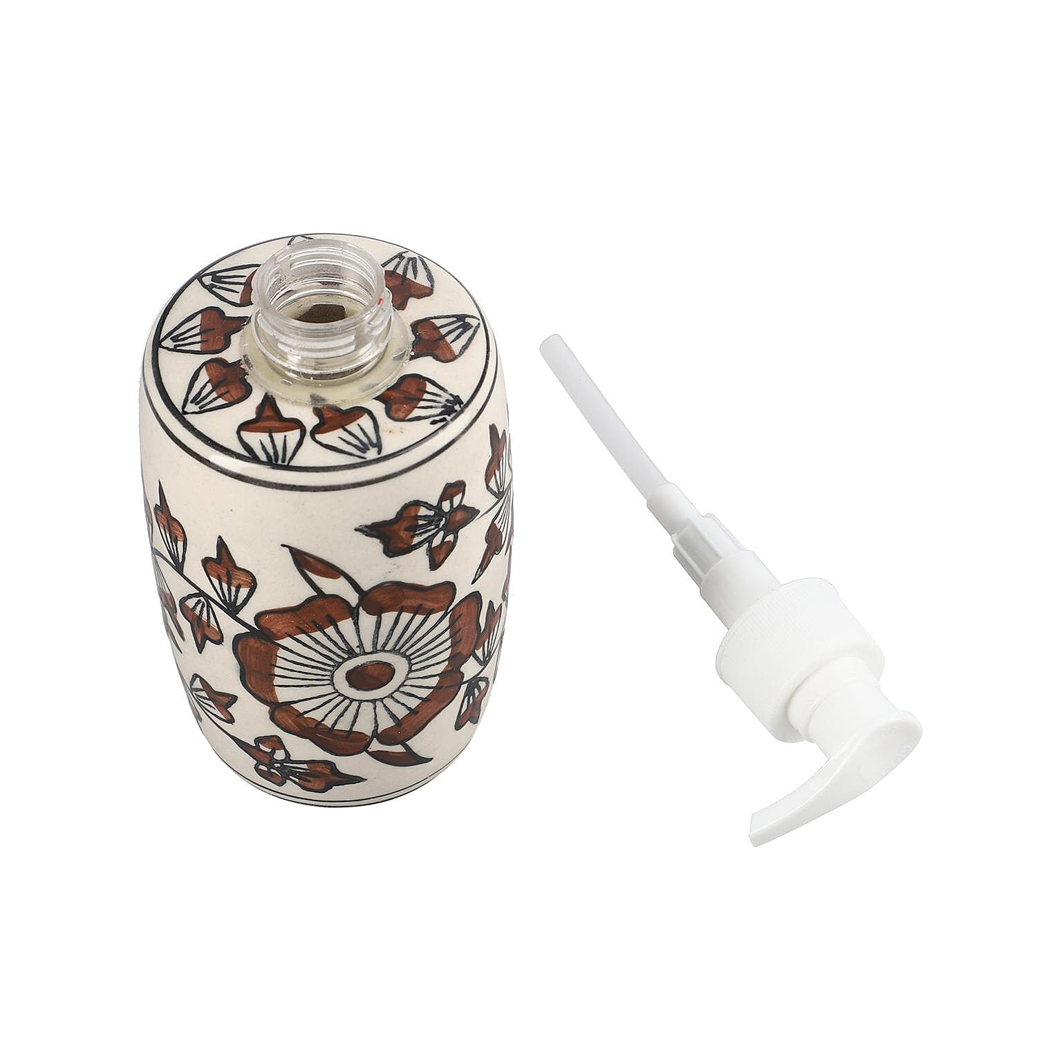 3 Piece Set - Ceramic Bathroom Accessories (Included Liquid Soap Dispenser, Soap Tray & Tumbler) - Brown and White