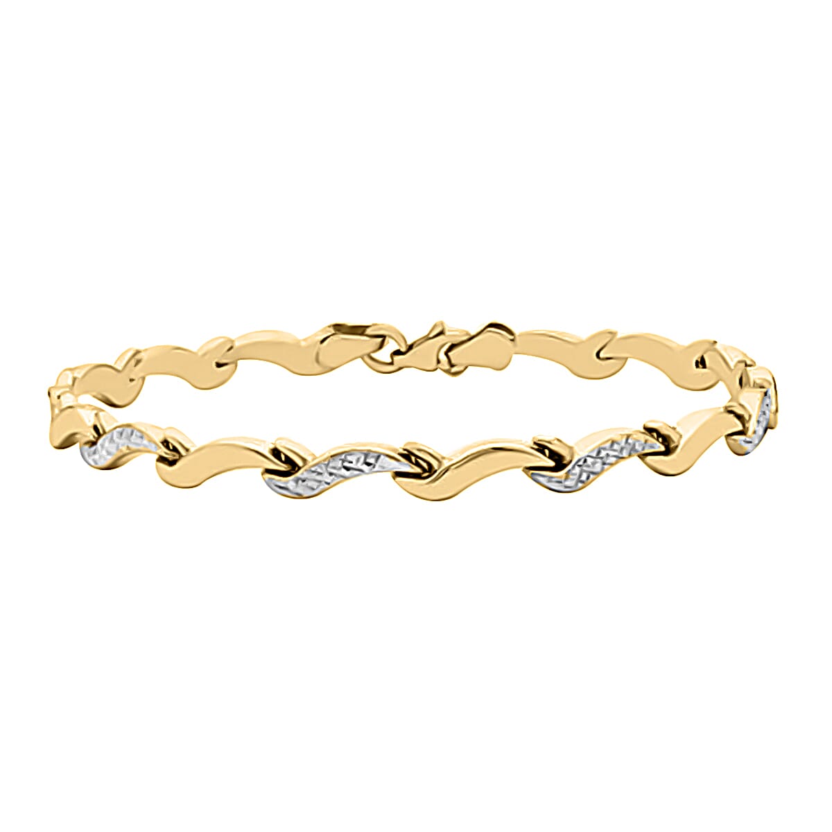 9K White & Yellow Gold Diamond Cut Wave Link Bracelet With Lobster Clasp (Size - 7.5), Gold Wt. 3.30 Gms