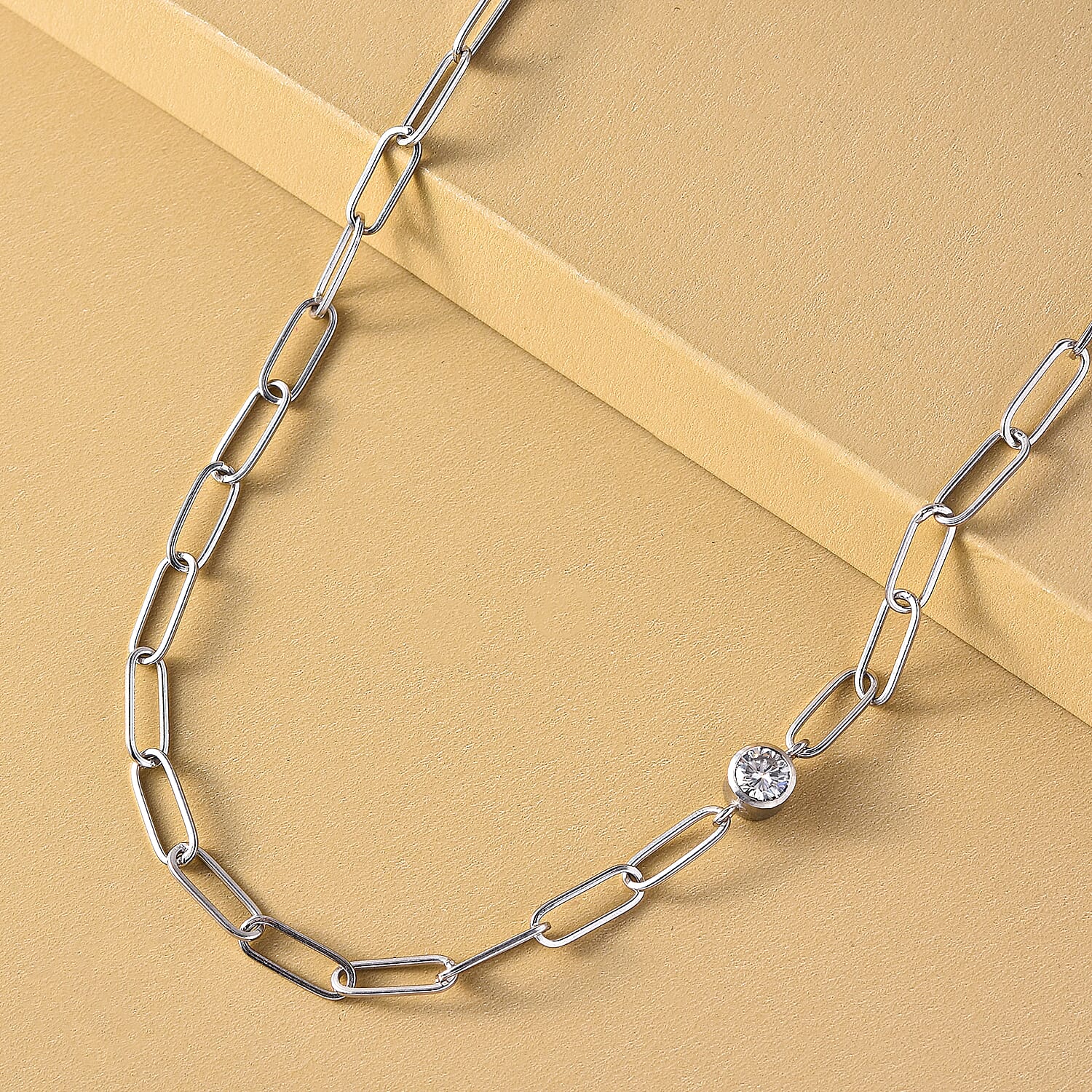 Moissanite Paperclip Necklace (Size - 18) With Lobster Clasp in Sterling Silver