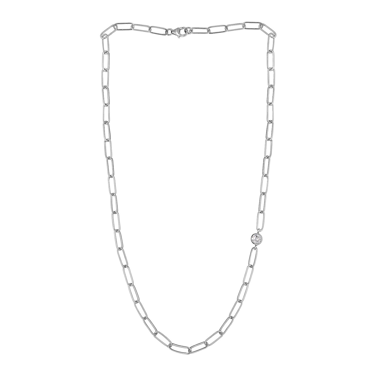 Moissanite Paperclip Necklace (Size - 18) With Lobster Clasp in Sterling Silver