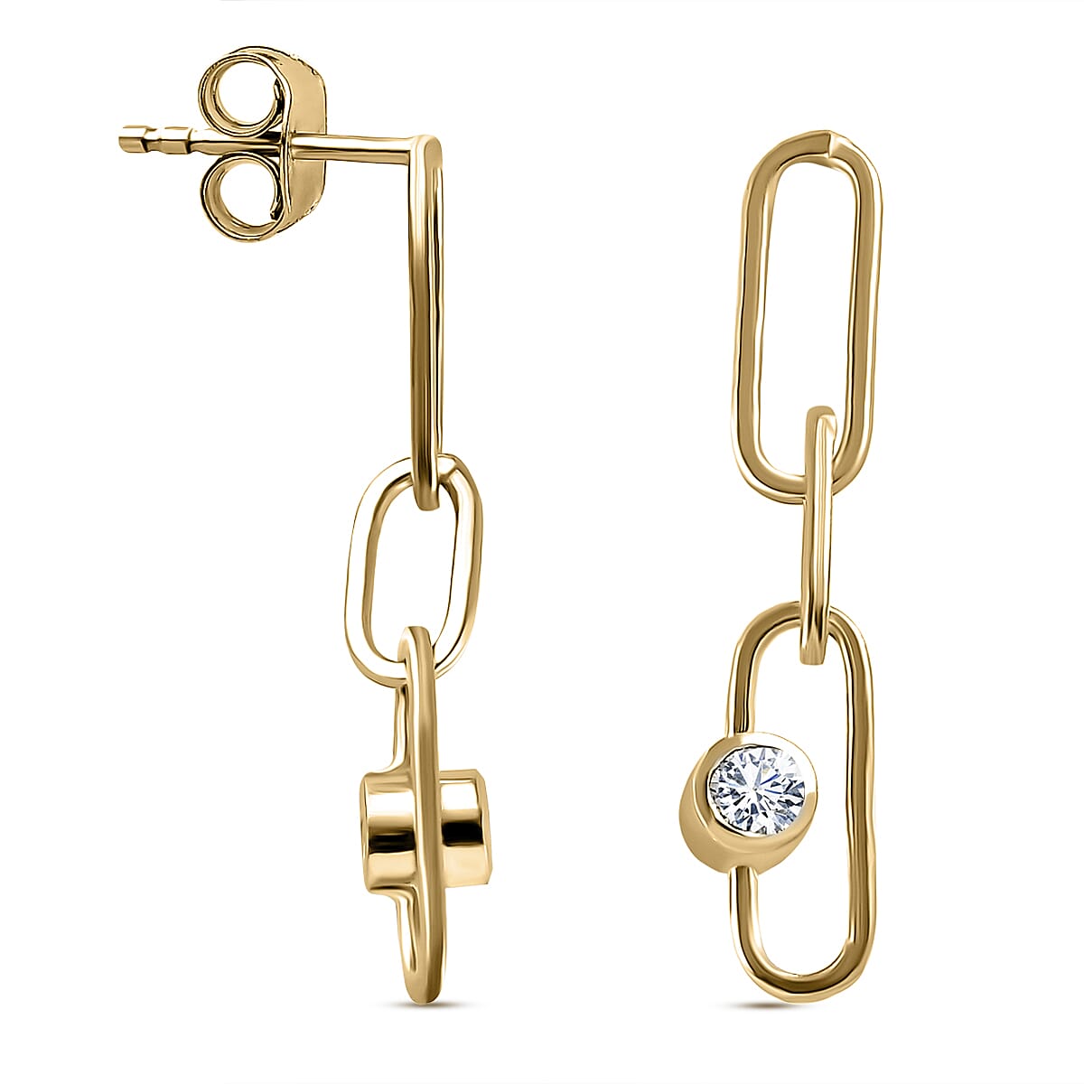 Moissanite Paperclip Earrings (With Push Back) in 14K Gold Overlay Sterling Silver
