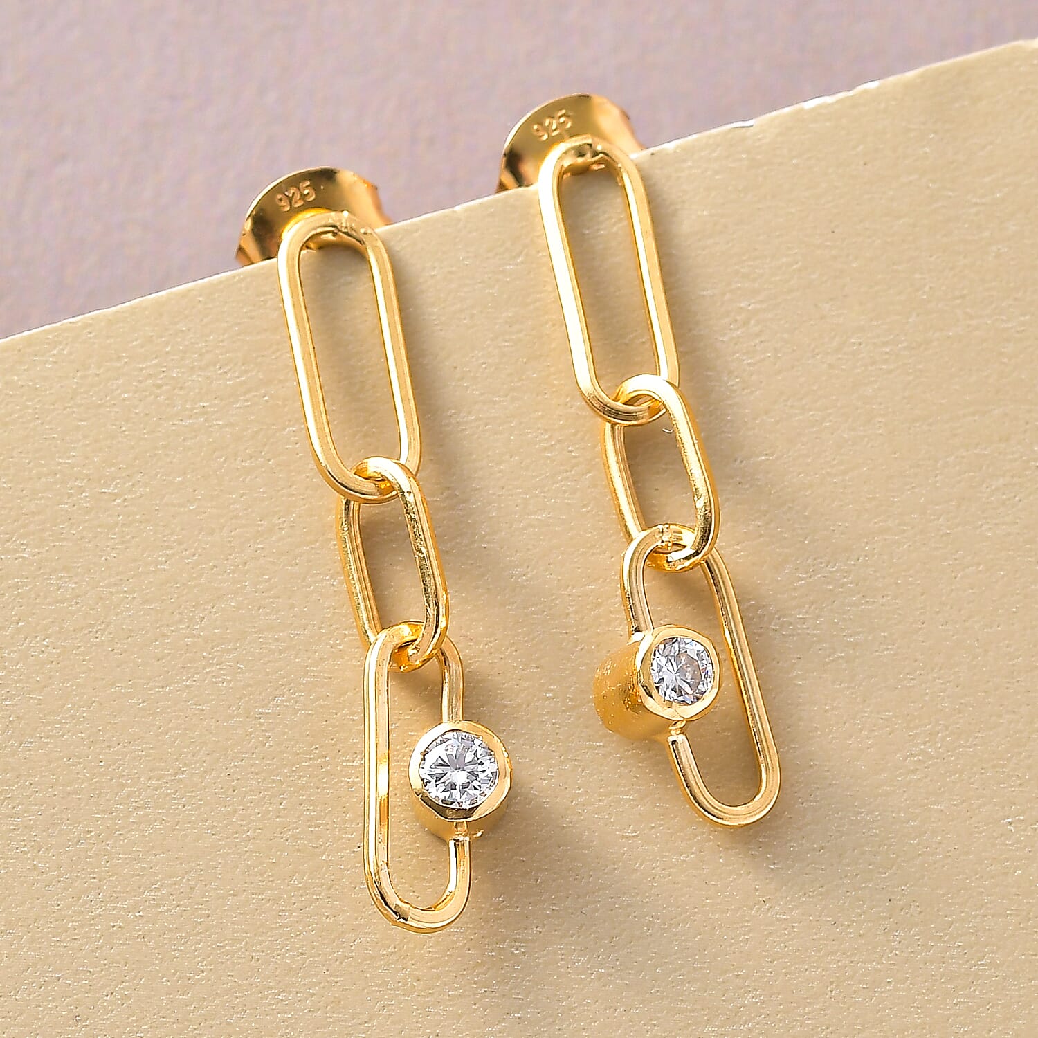 Moissanite Paperclip Earrings (With Push Back) in 14K Gold Overlay Sterling Silver