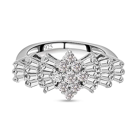 Moissanite Ballerina Ring in Platinum Overlay Sterling Silver 1.09 Ct.