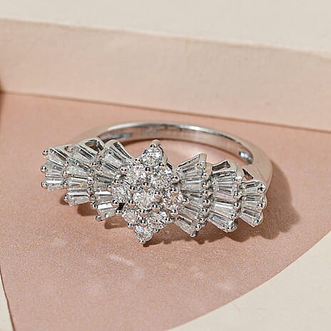 Moissanite Ballerina Ring in Platinum Overlay Sterling Silver 1.12 Ct.