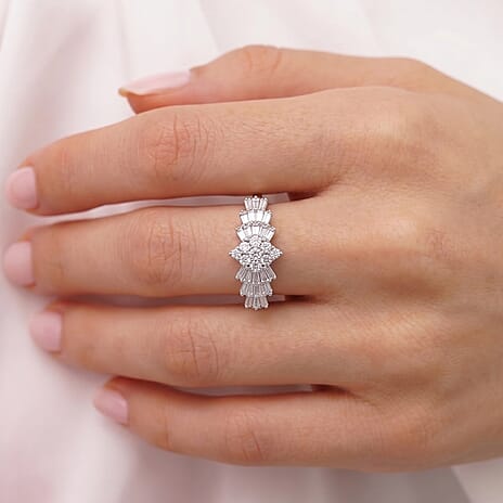 D'Joy Moissanite Ballerina Ring in Platinum Overlay Sterling Silver