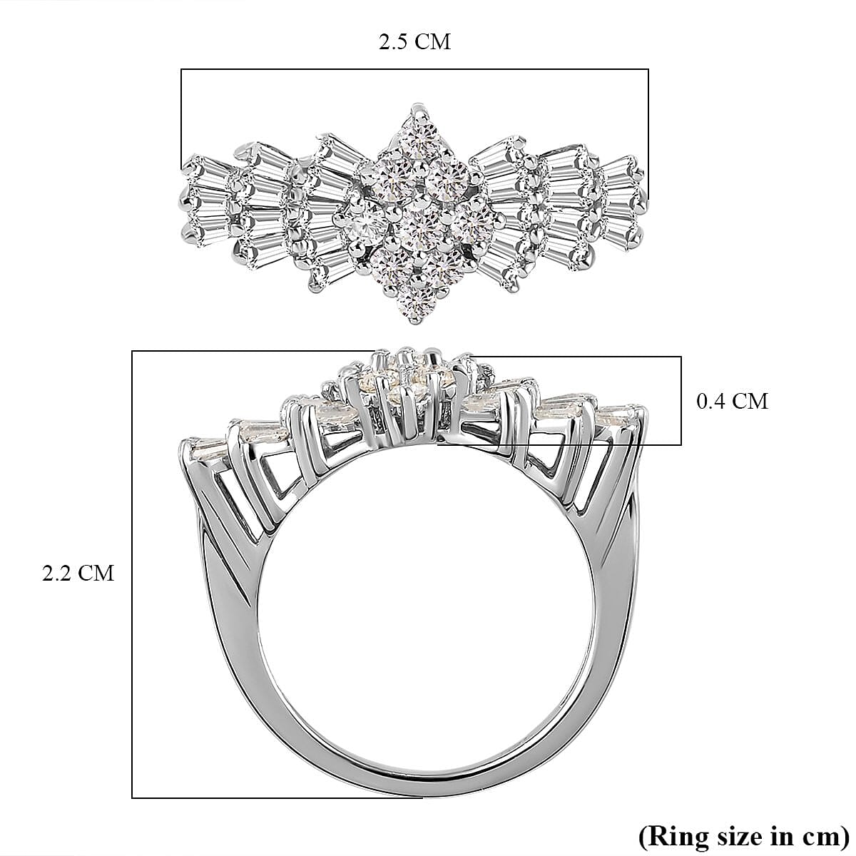 Moissanite Ballerina Ring in Platinum Overlay Sterling Silver 1.09 Ct. Moissanite Ballerina Ring in Platinum Overlay Sterling Silver 1.09 Ct.