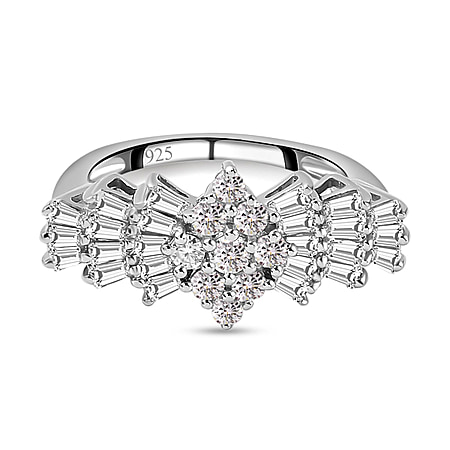 Moissanite Ballerina Ring in Platinum Plated Sterling Silver 1.09 Ct