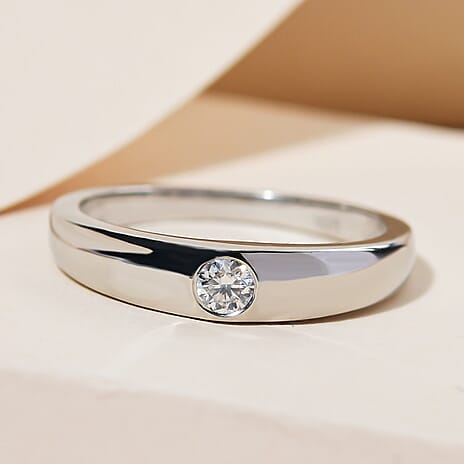 Moissanite Solitaire Ring in Platinum Overlay Sterling Silver