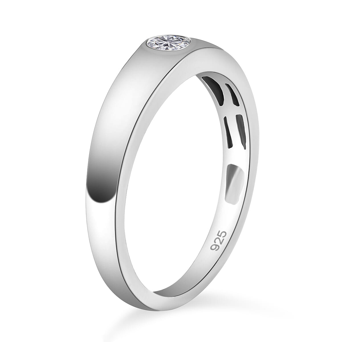 Moissanite Solitaire Ring in Platinum Overlay Sterling Silver