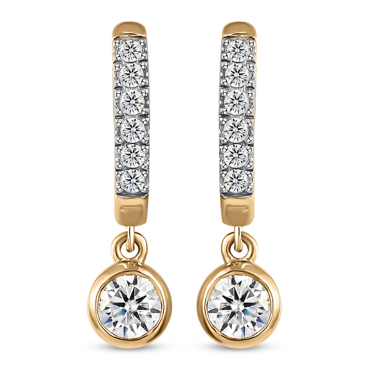 Moissanite Hoop Earrings (With Clasp) in 14K Gold Overlay Sterling Silver 1.14 Ct.