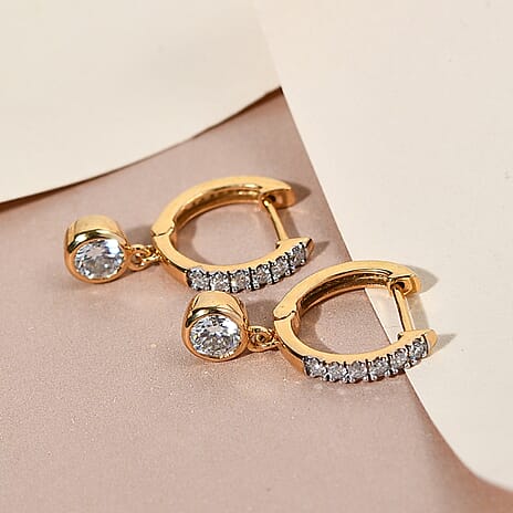 Moissanite Hoop Earrings (With Clasp) in 14K Gold Overlay Sterling Silver 1.14 Ct.
