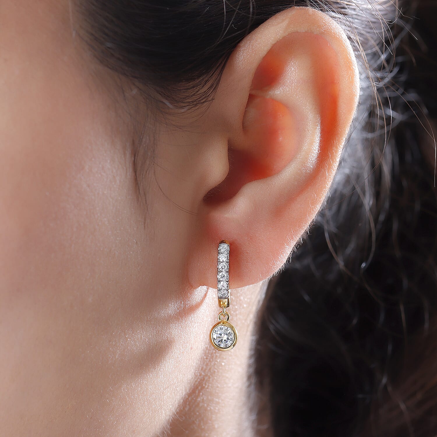 Moissanite Hoop Earrings (With Clasp) in 14K Gold Overlay Sterling Silver 1.14 Ct.