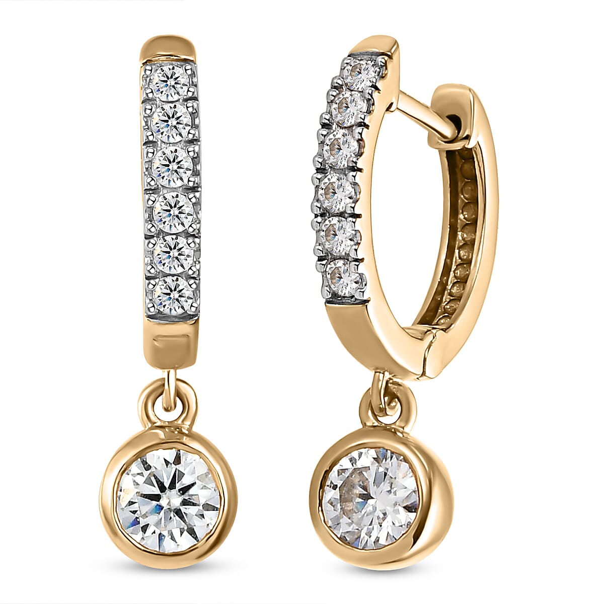 Moissanite Hoop Earrings (With Clasp) in 14K Gold Overlay Sterling Silver 1.14 Ct.