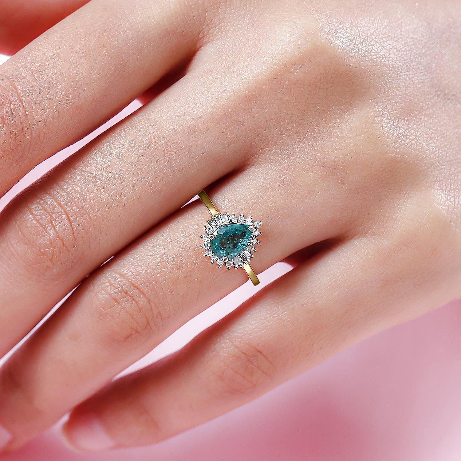 9K Yellow Gold AAA Kagem Zambian Emerald and Diamond Ring 1.11 Ct.