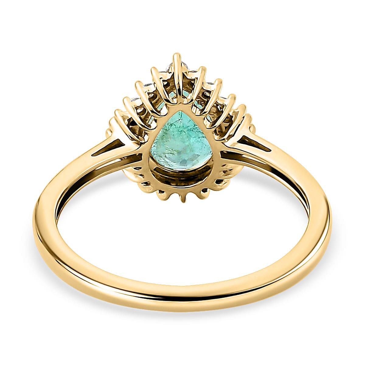 9K Yellow Gold AAA Kagem Zambian Emerald and Diamond Ring 1.11 Ct.