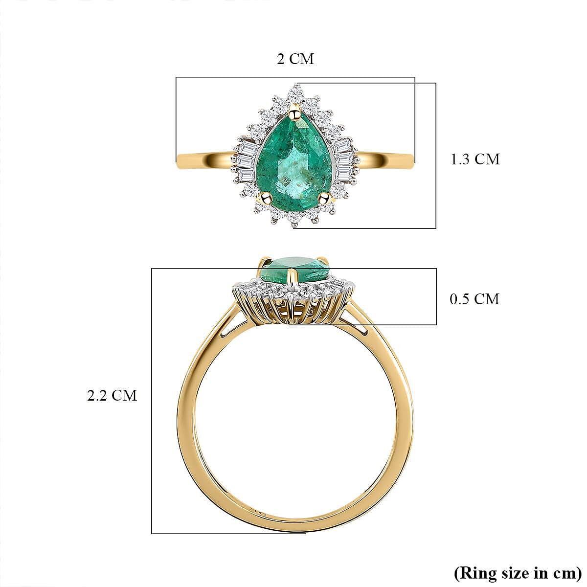 9K Yellow Gold AAA Kagem Zambian Emerald and Diamond Ring 1.11 Ct.