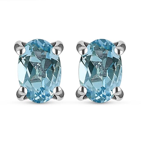 Escripto Aquamarine Stud Earrings with Push Back in Platinum Overlay Sterling Silver