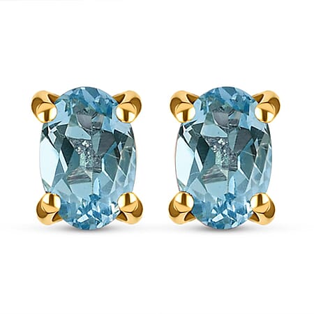 Solitaire Aquamarine Stud Earrings in Gold Plated Sterling Silver