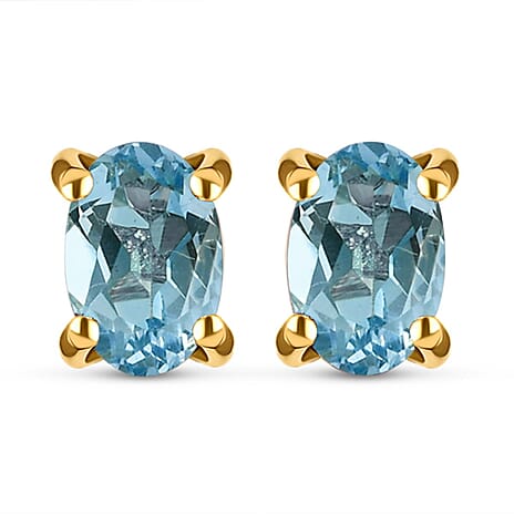 Aquamarine Solitaire Stud Push Back Earrings in 18K Vermeil Yellow Gold Plated Sterling Silver
