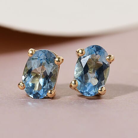 Aquamarine Solitaire Stud Push Back Earrings in 18K Vermeil Yellow Gold Plated Sterling Silver
