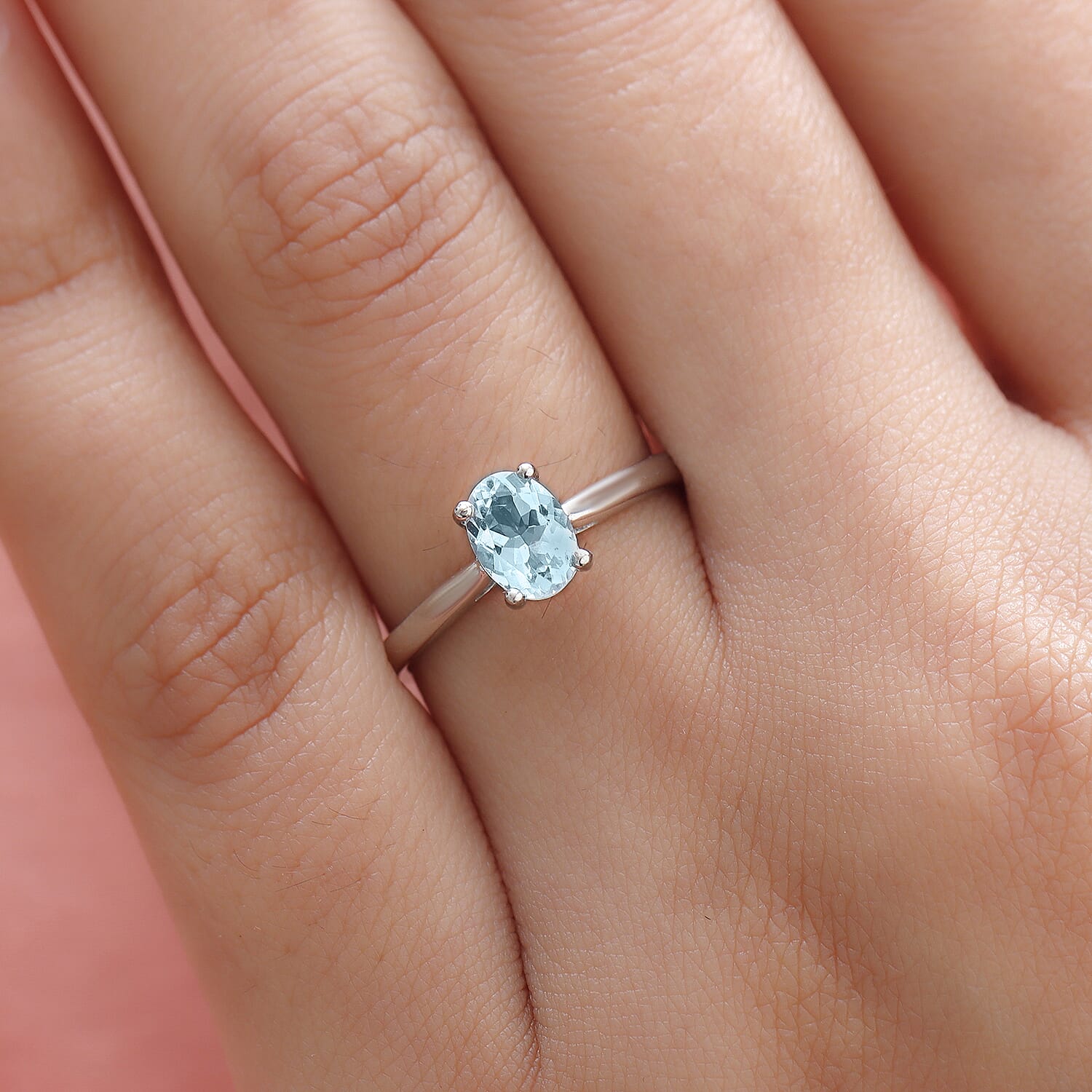 Aquamarine Solitaire Ring in Platinum Overlay Sterling Silver