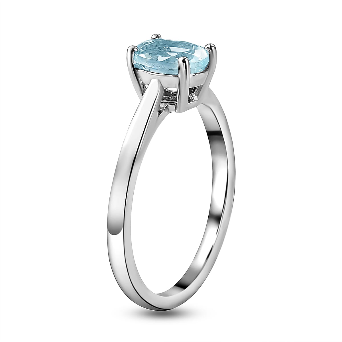 Aquamarine Solitaire Ring in Platinum Overlay Sterling Silver