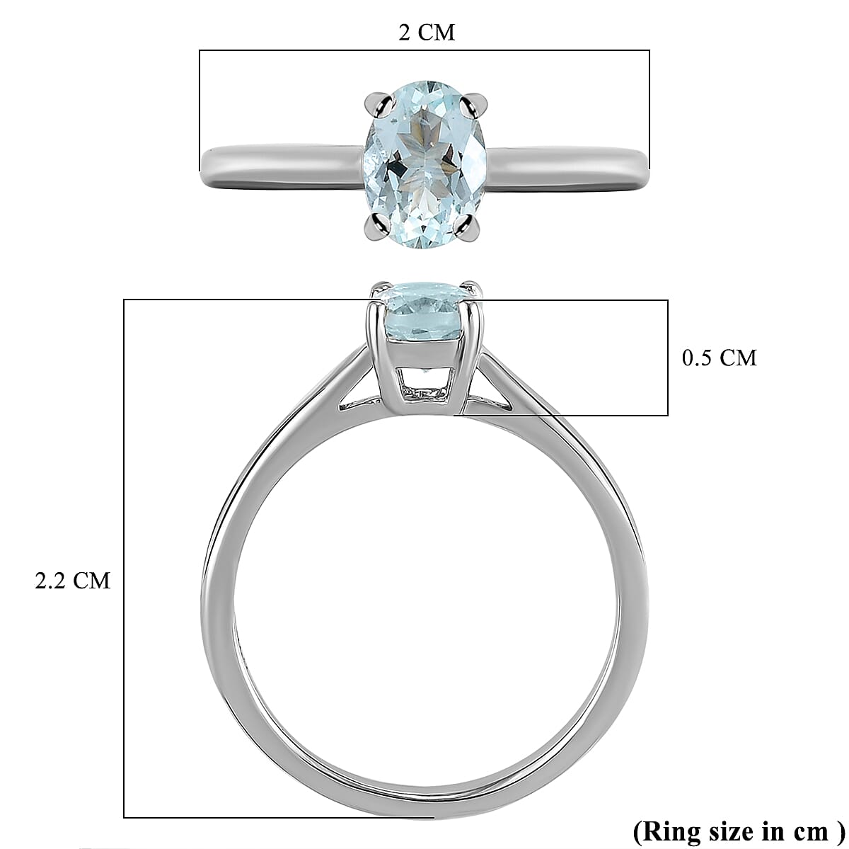 Aquamarine Solitaire Ring in Platinum Overlay Sterling Silver