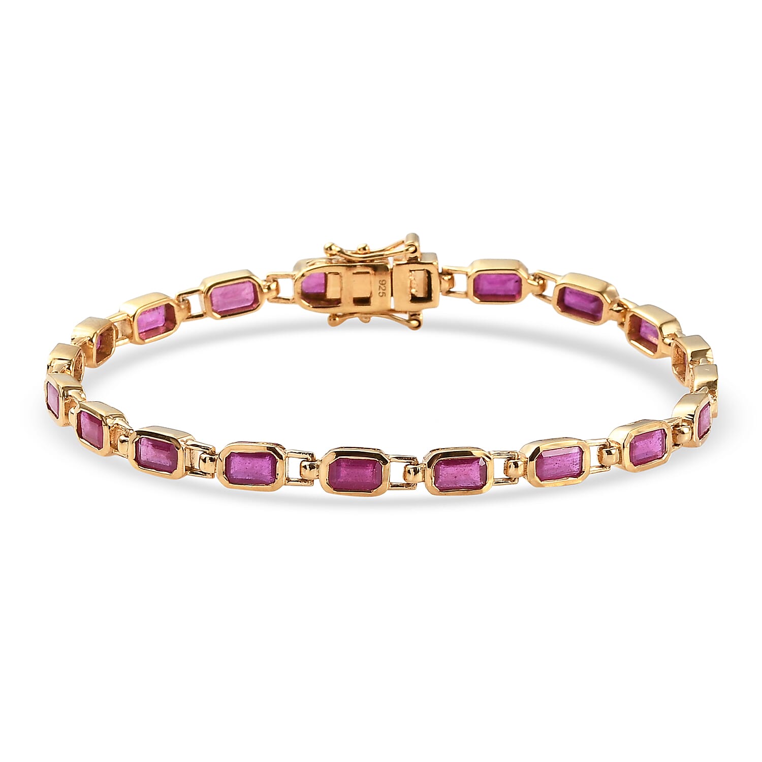 African Ruby Link Bracelet Size - 7.5) in 14K Gold Overlay Sterling Silver 8.34 Ct, Silver Wt. 10.31 Gms