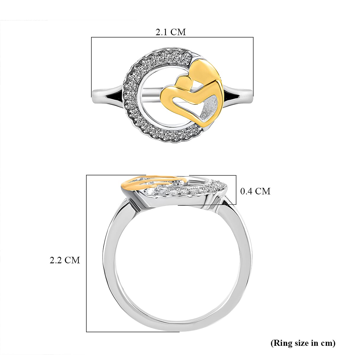 Diamond Mother Love Heart Ring in Platinum and Yellow Gold Overlay Sterling Silver 0.16 Ct.