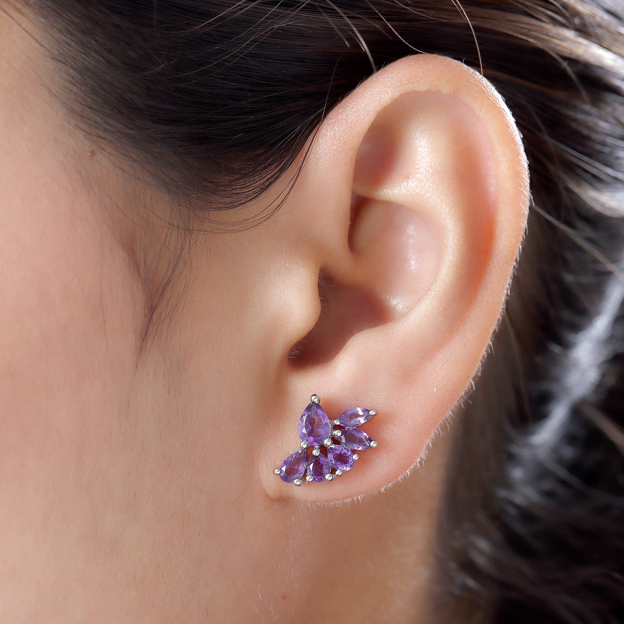 Amethyst Earrings (With Push Back) in Platinum Overlay Sterling Silver.