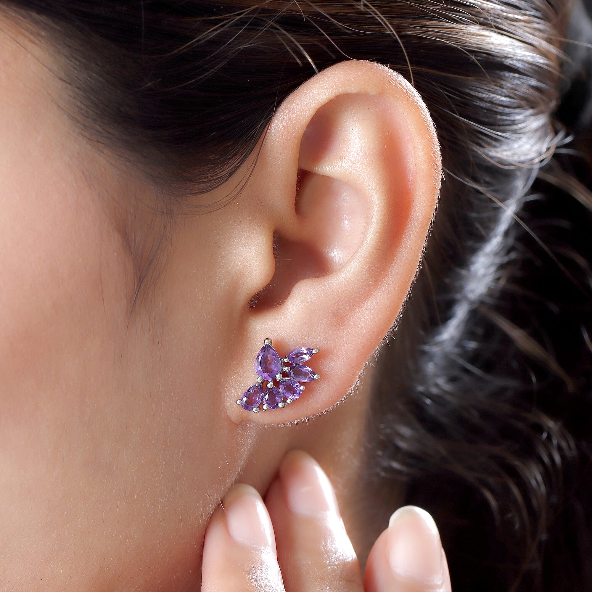 Amethyst Earrings (With Push Back) in Platinum Overlay Sterling Silver.