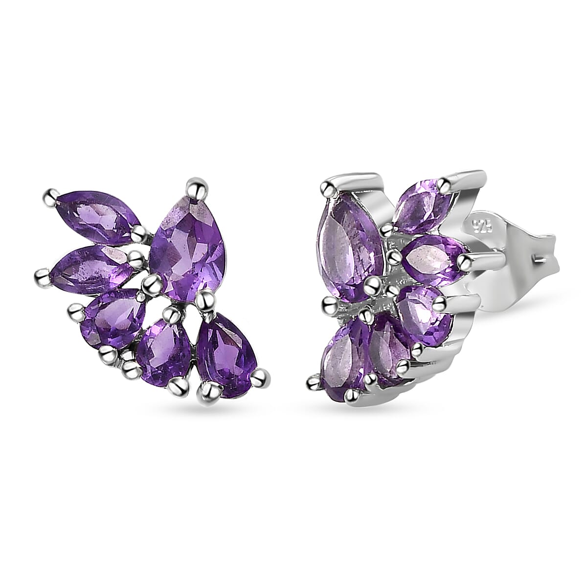 Amethyst Earrings (With Push Back) in Platinum Overlay Sterling Silver.