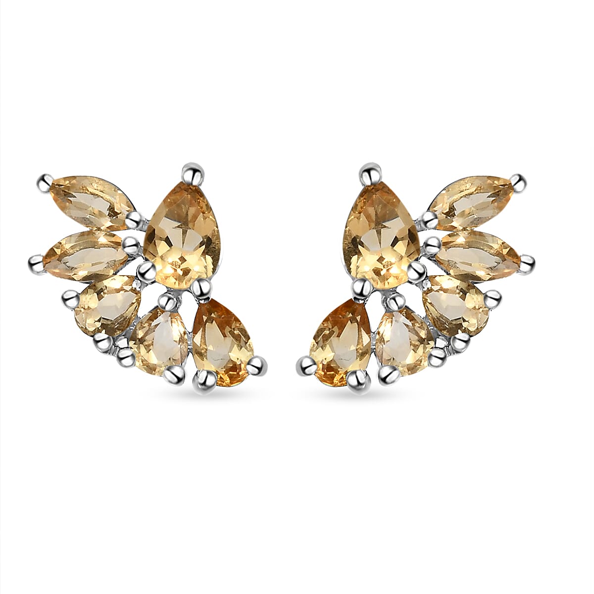Citrine Earrings (With Push Back) in Platinum Overlay Sterling Silver
