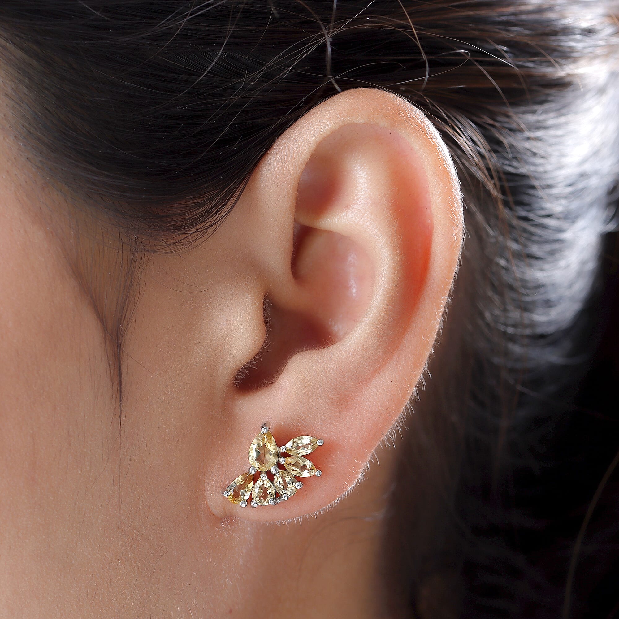 Citrine Earrings (With Push Back) in Platinum Overlay Sterling Silver