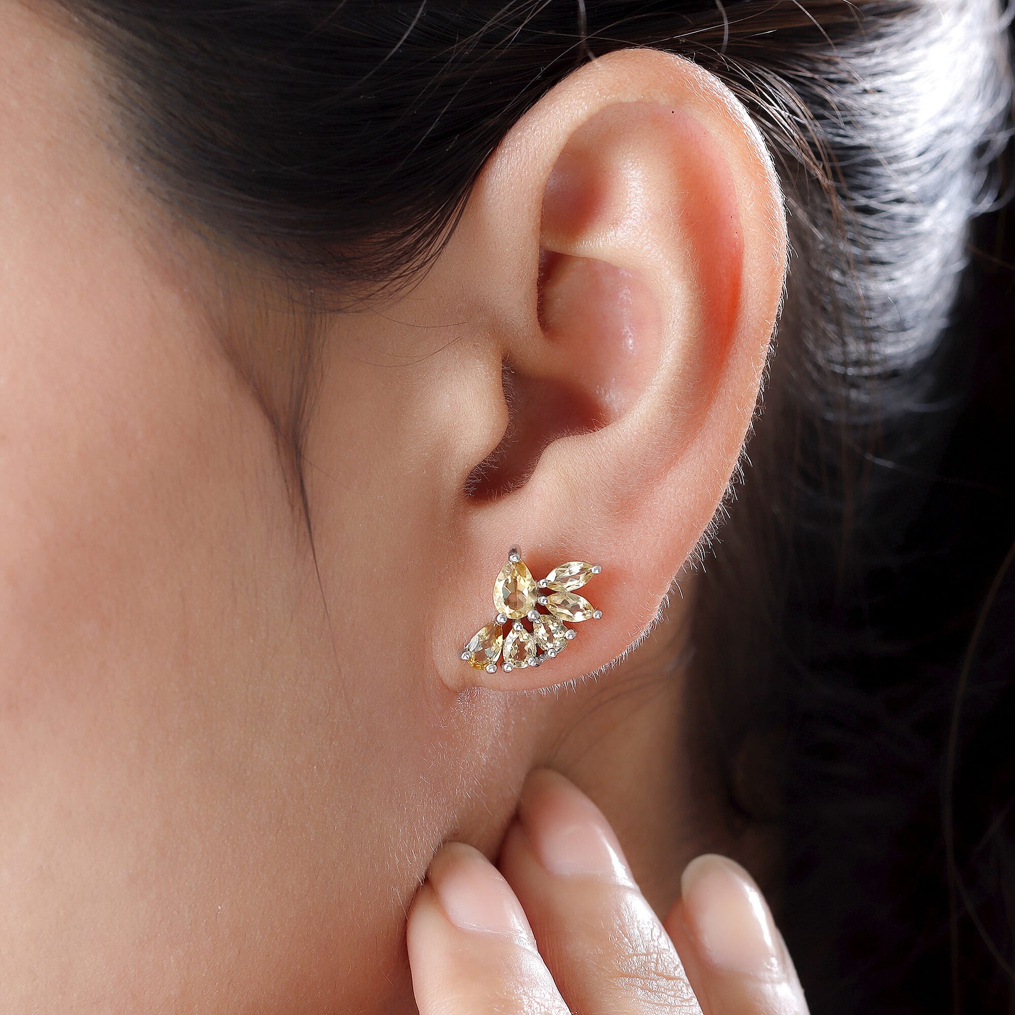 Citrine Earrings (With Push Back) in Platinum Overlay Sterling Silver