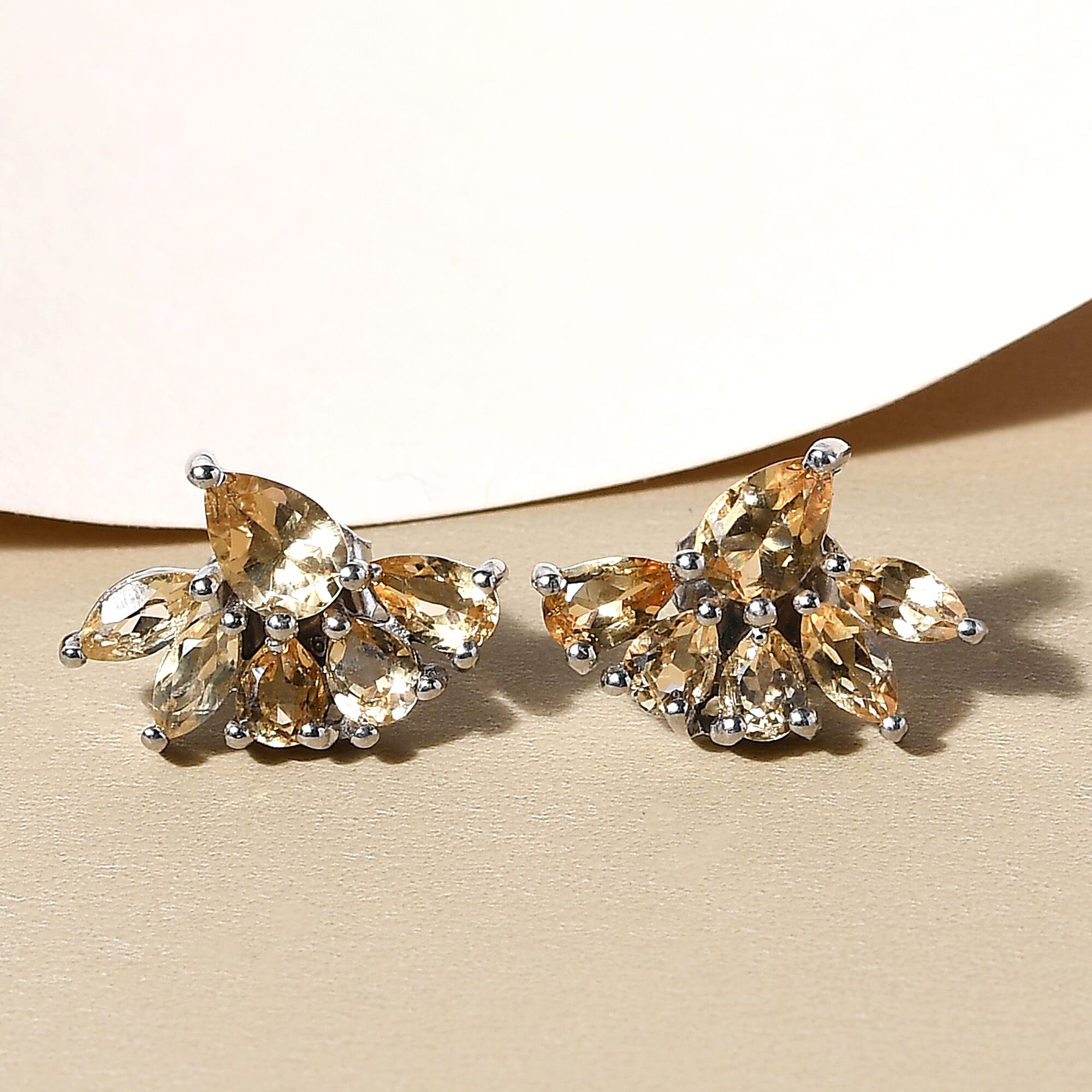 Citrine Earrings (With Push Back) in Platinum Overlay Sterling Silver