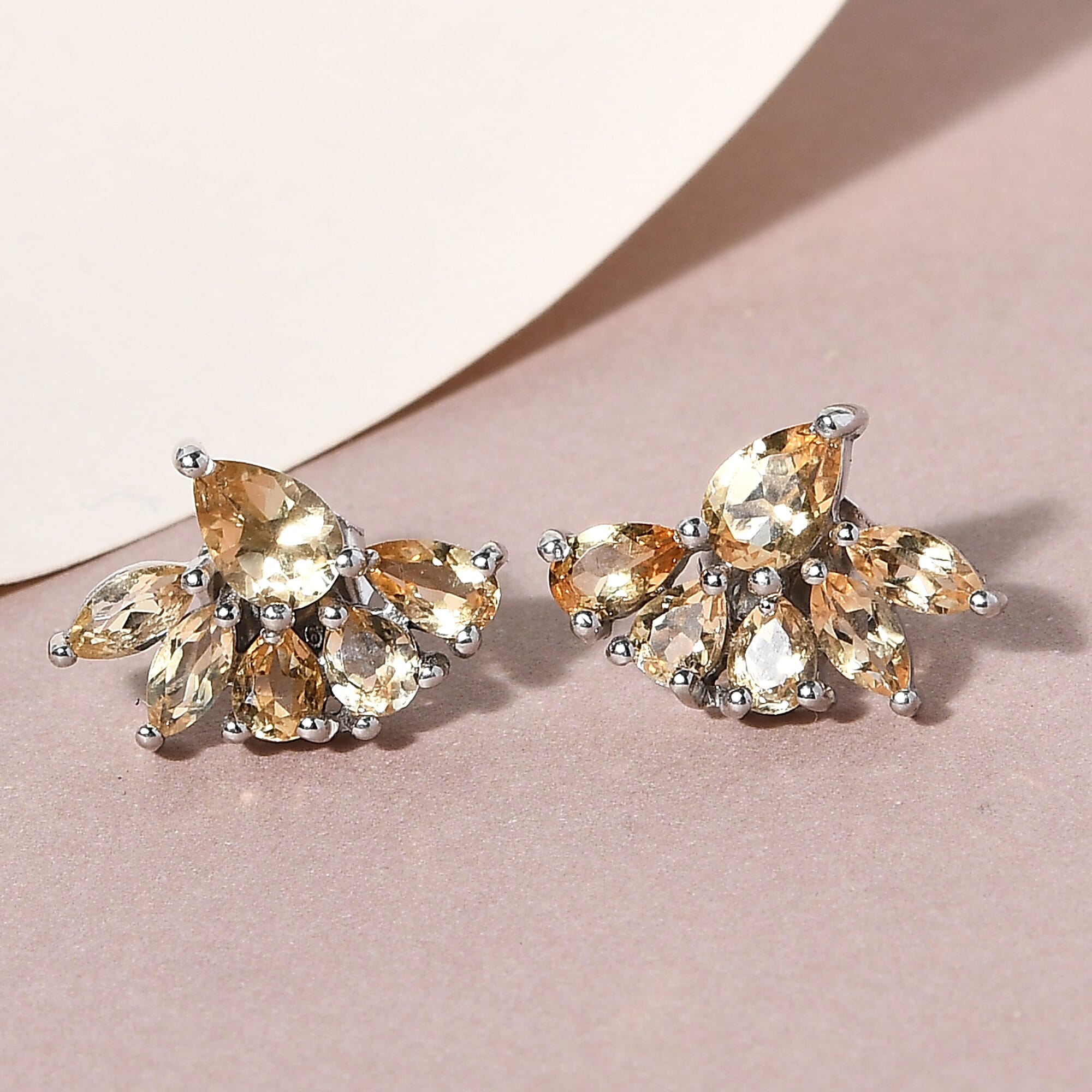 Citrine Earrings (With Push Back) in Platinum Overlay Sterling Silver