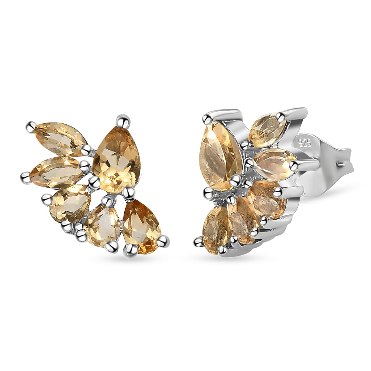 Citrine Earrings (With Push Back) in Platinum Overlay Sterling Silver