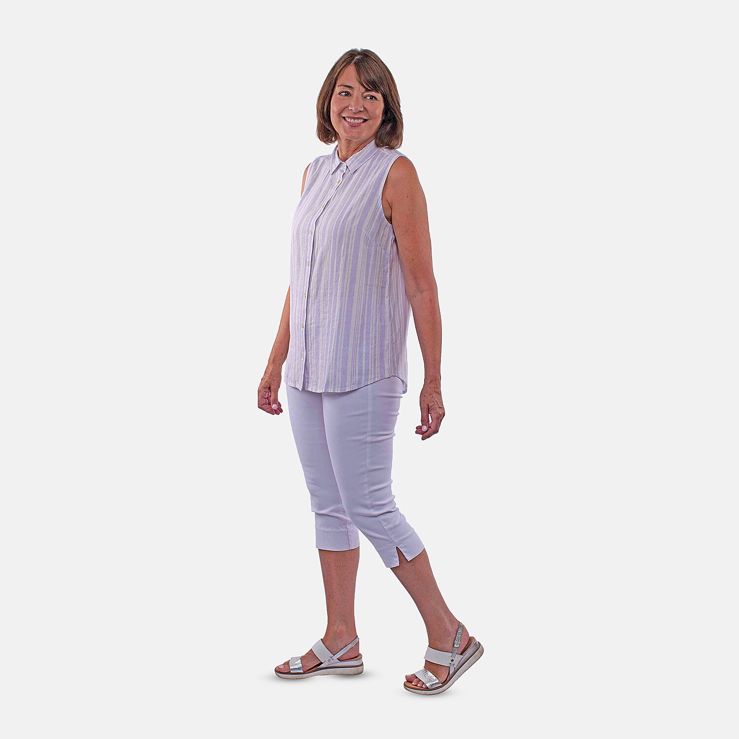 TAMSY Sleeveless Button Through Leaf Print Shirt - Beige