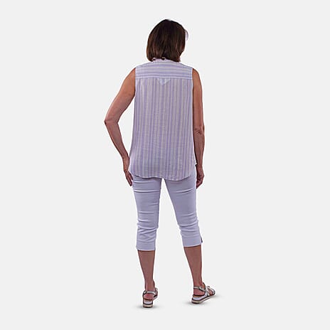 TAMSY Sleeveless Button Through Stripe Pattern Shirt (Size 12) - Purple