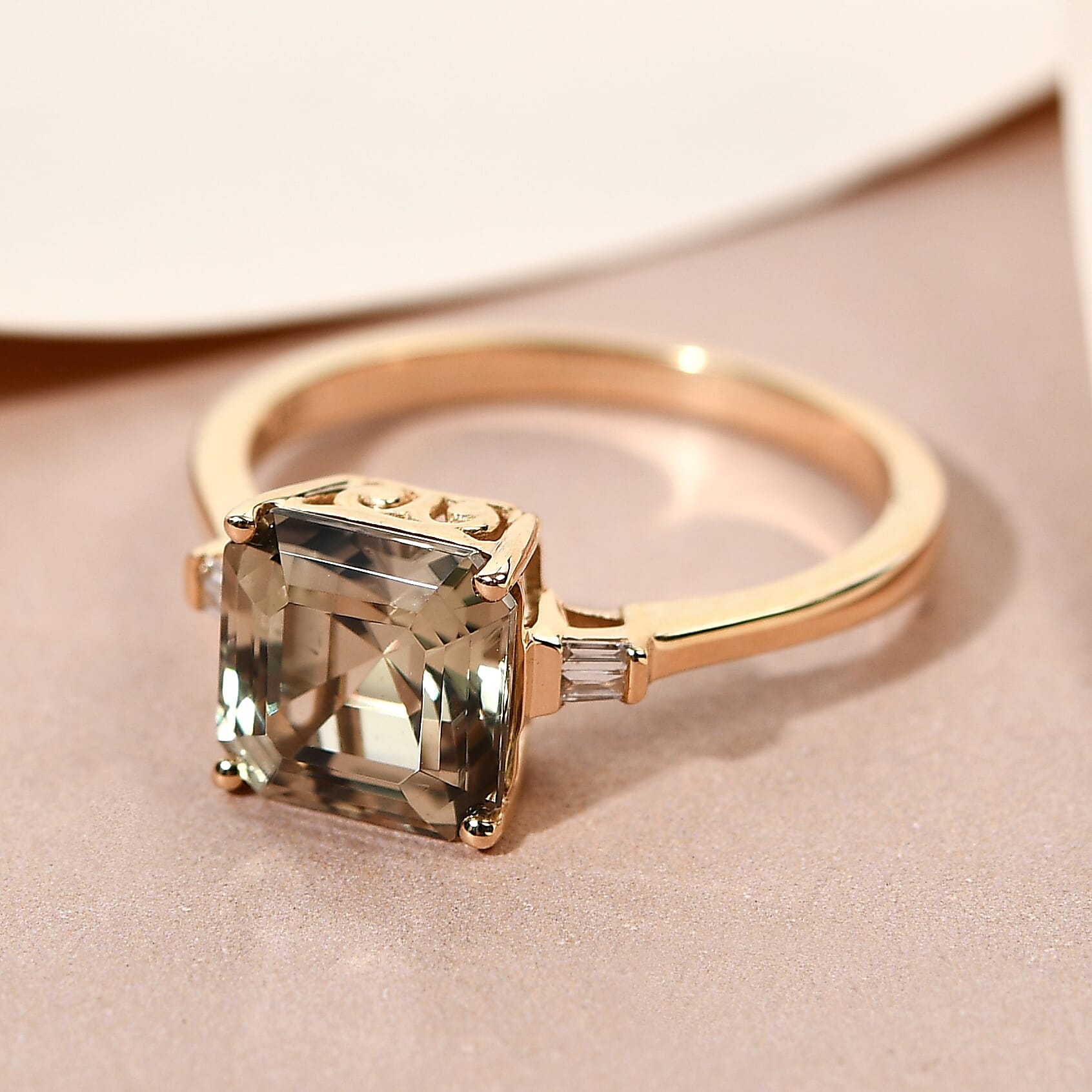 ILIANA 18K Yellow Gold AAA Turkizite (Asscher Cut) and Diamond Ring 3.05 Ct.