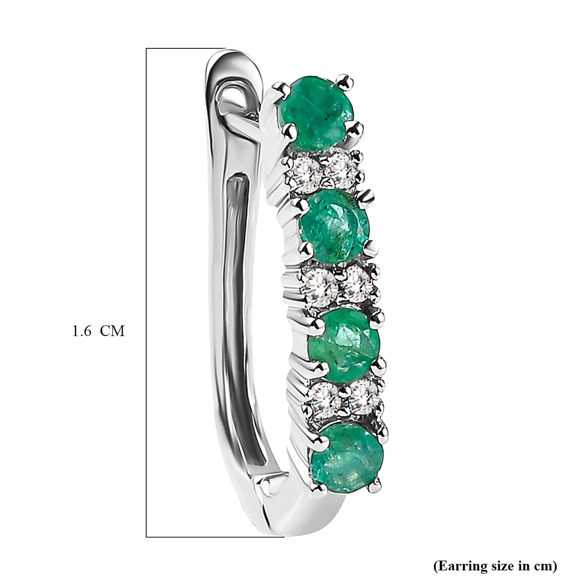 Premium Emerald and Natural Cambodian Zircon Hoop Earrings (With Clasp) in Platinum Overlay Sterling Silver