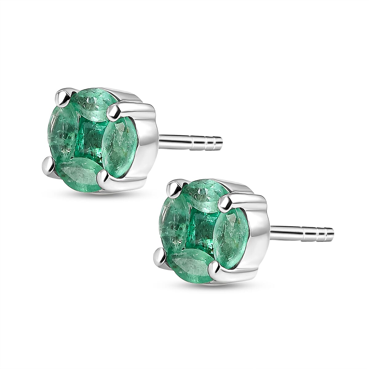 Premium Emerald Stud Earrings (With Push Back) in Platinum Overlay Sterling Silver