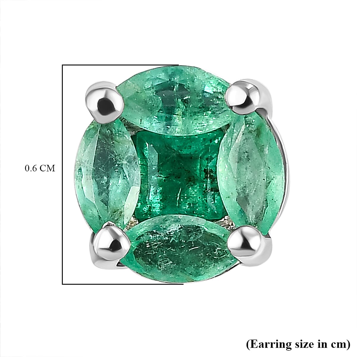 Premium Emerald Stud Earrings (With Push Back) in Platinum Overlay Sterling Silver