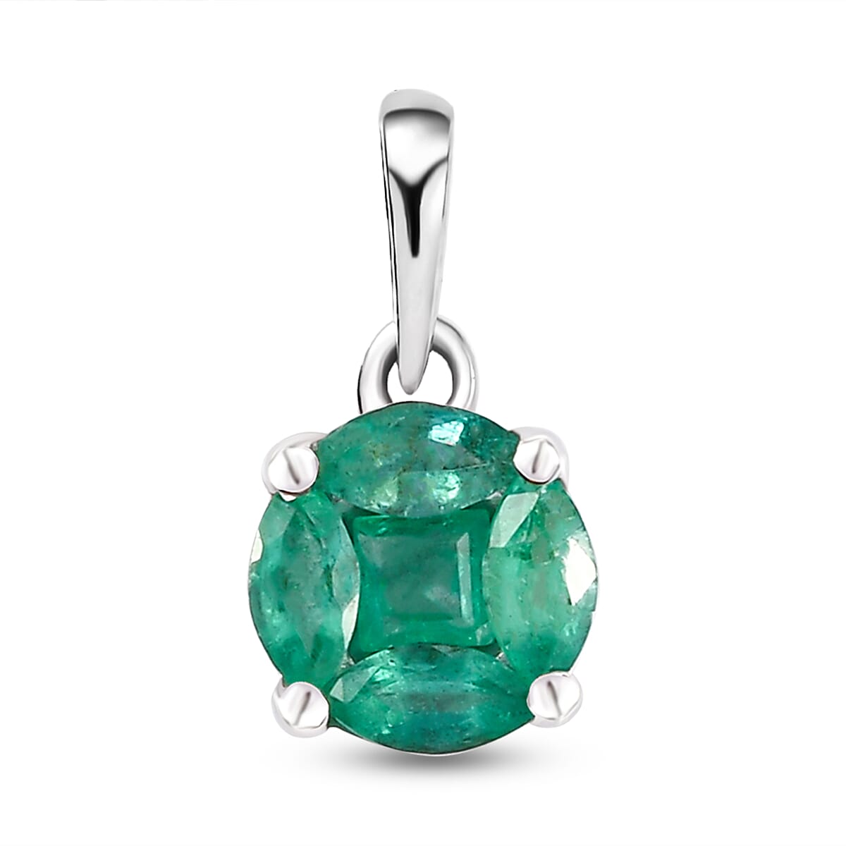 Premium Emerald Pendant in Platinum Overlay Sterling Silver 1.00 Ct