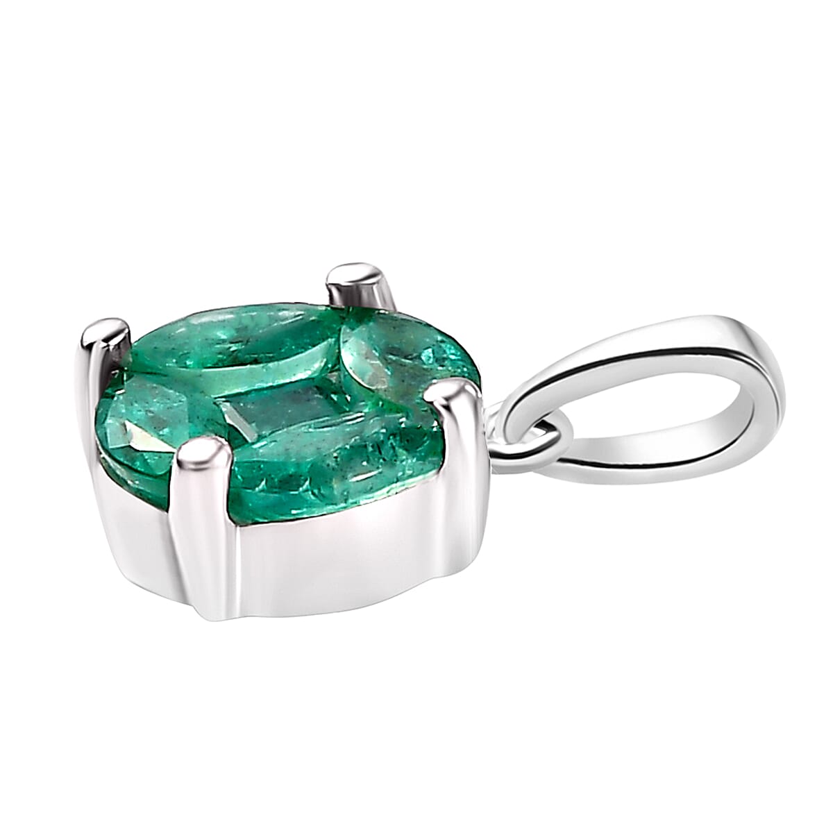 Premium Emerald Pendant in Platinum Overlay Sterling Silver 1.00 Ct