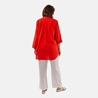 https://tjcuk.sirv.com/Products/87/3/8732812/Tamsy-Linen-Blend-Long-Line-Roll-up-Sleeve-Blouse-Size-S-8-10-Red_8732812_1.jpg?w=342&h=342