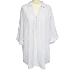 Tamsy Linen Blend Long Line Roll up Sleeve Blouse (Size L,16-18) - Red